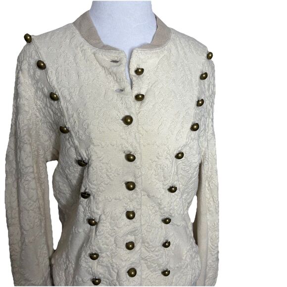 Free People Cream Military Style Lace Knit Sweater Jacket Size Medium Womens - Picture 2 of 9